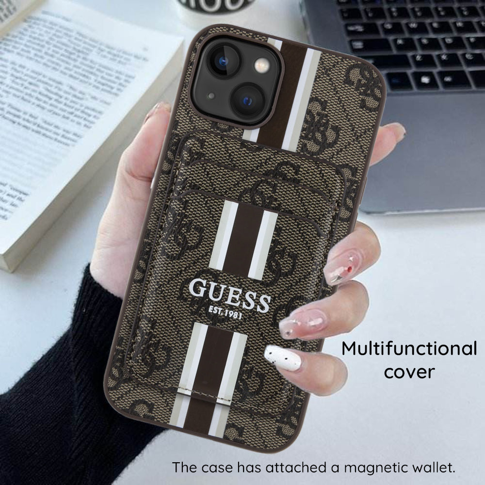 Futrola MagSafe za Apple iPhone 16 Pro Max, Guess, Cardslot 4G Stripes, Braon