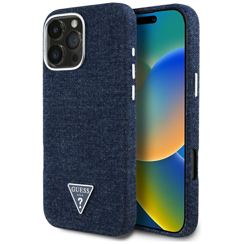 Futrola MagSafe za Apple iPhone 16 Pro Max, Guess, Denim Triangle Logo, Plava