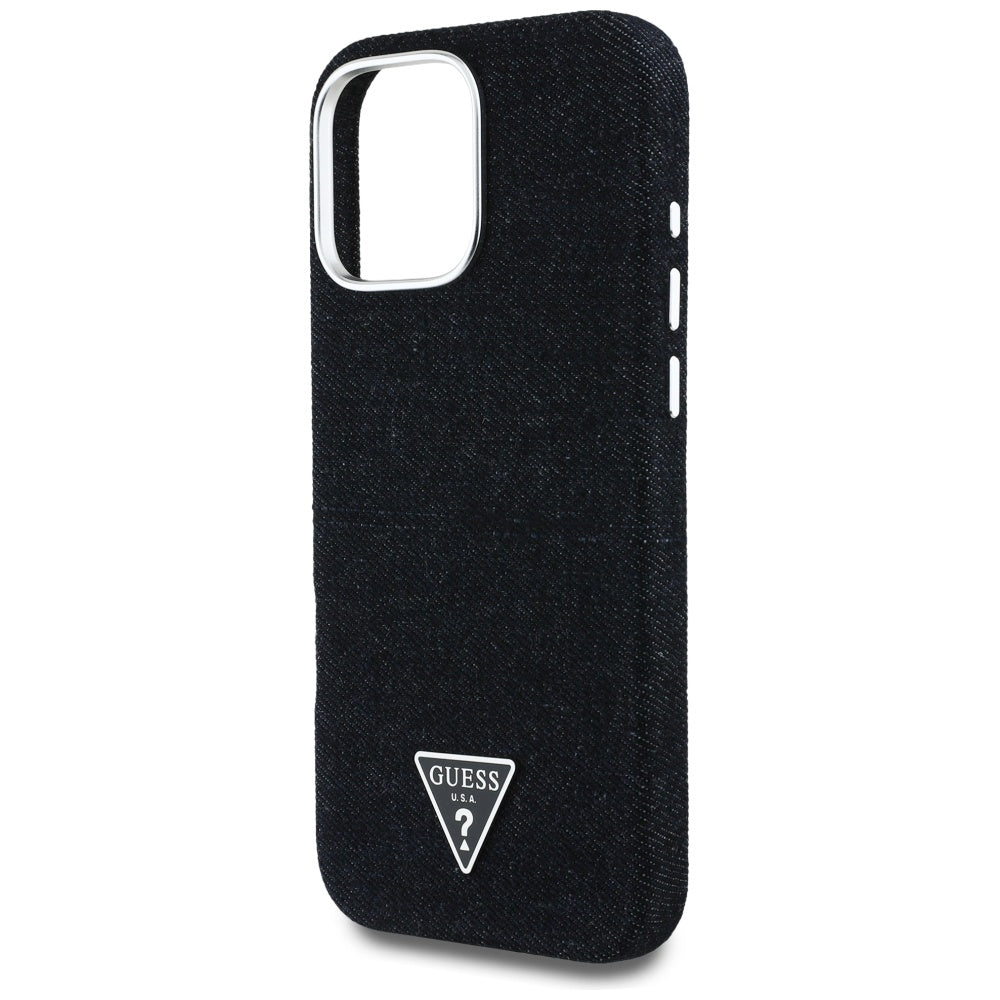 Futrola MagSafe za Apple iPhone 16 Pro Max, Guess, Denim Triangle Logo, Crna