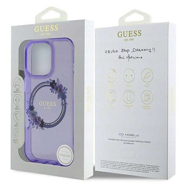 Futrola MagSafe za Apple iPhone 16 Pro Max, Guess, IML Flowers Wreath, Ljubičasta