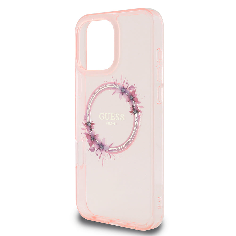 Futrola MagSafe za Apple iPhone 16 Pro Max, Guess, IML Flowers Wreath, Roze