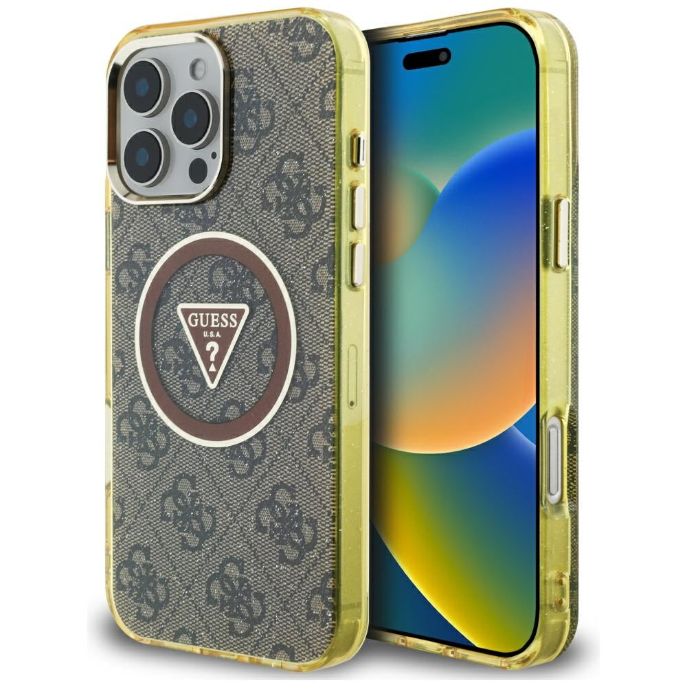 Futrola MagSafe za Apple iPhone 16 Pro Max, Guess, IML Glitter 4G Circle Triangle, Braon