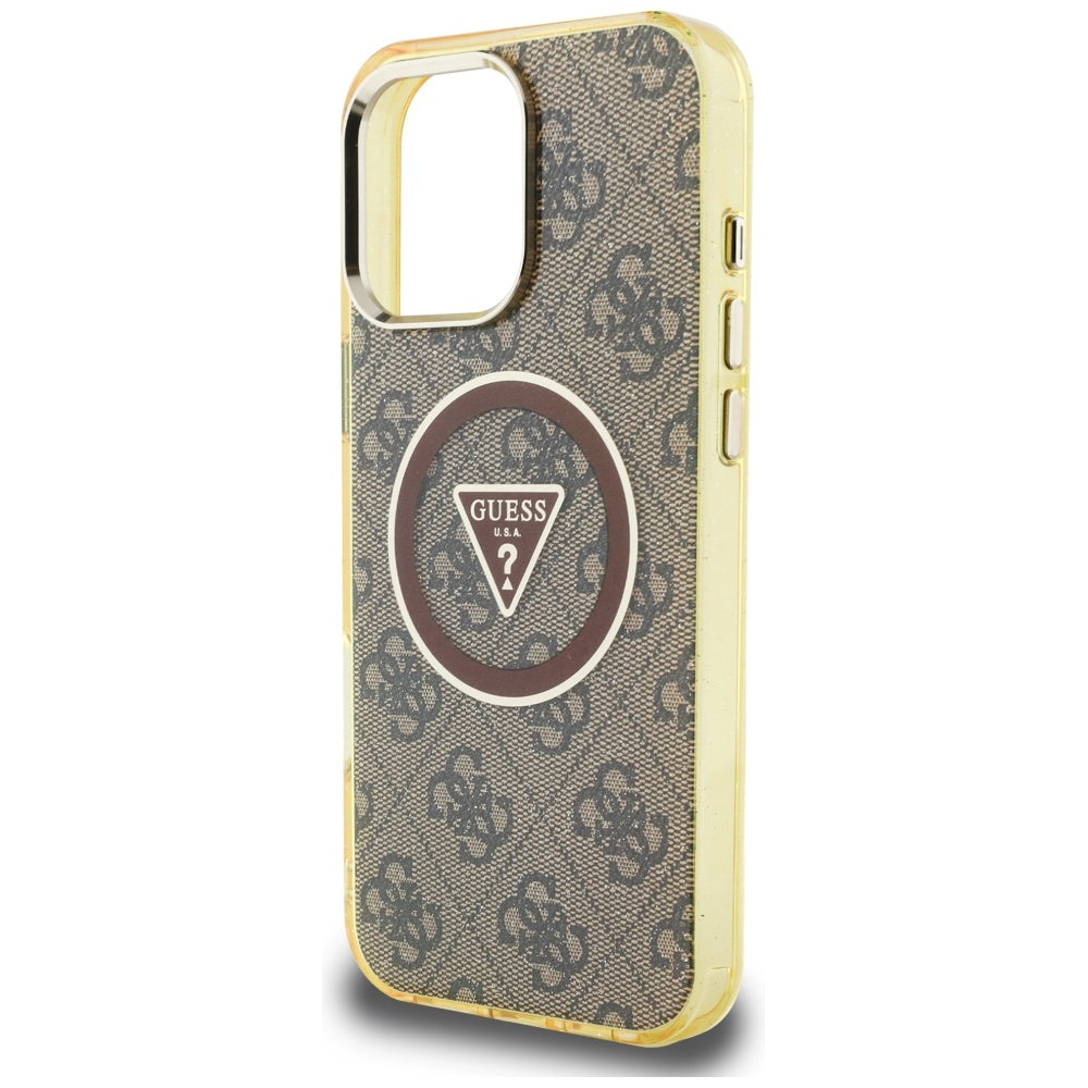 Futrola MagSafe za Apple iPhone 16 Pro Max, Guess, IML Glitter 4G Circle Triangle, Braon