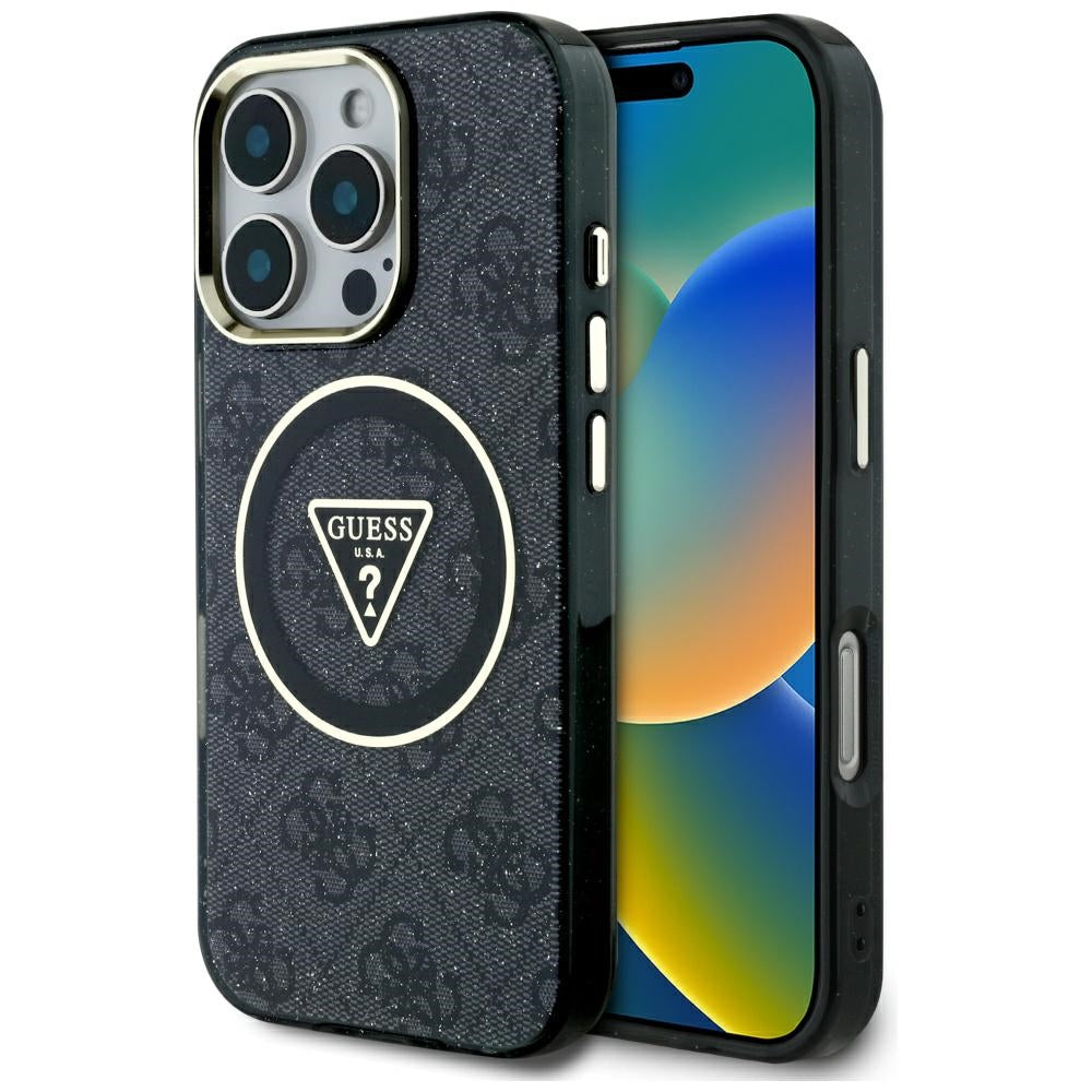 Futrola MagSafe za Apple iPhone 16 Pro Max, Guess, IML Glitter 4G Circle Triangle, Crna