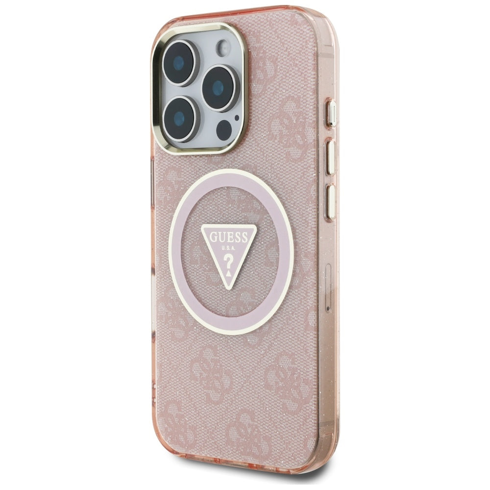 Futrola MagSafe za Apple iPhone 16 Pro Max, Guess, IML Glitter 4G Circle Triangle, Roze