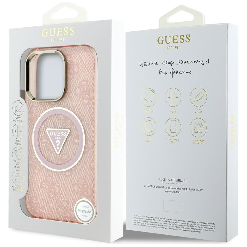 Futrola MagSafe za Apple iPhone 16 Pro Max, Guess, IML Glitter 4G Circle Triangle, Roze