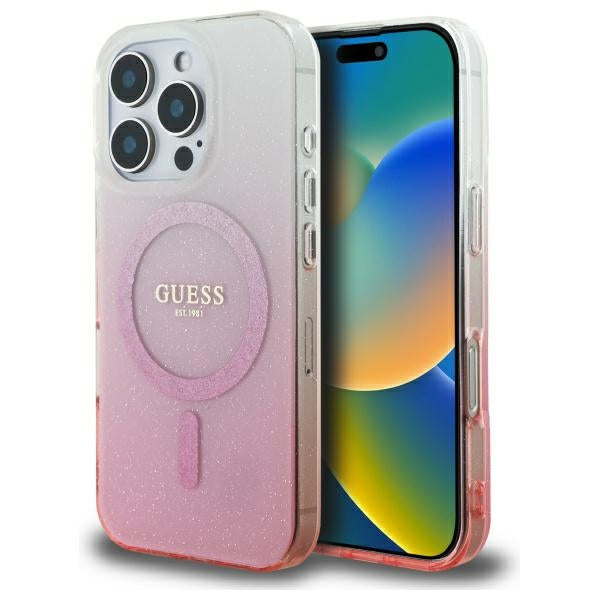 Futrola MagSafe za Apple iPhone 16 Pro Max, Guess, IML Glitter Gradient, Roze