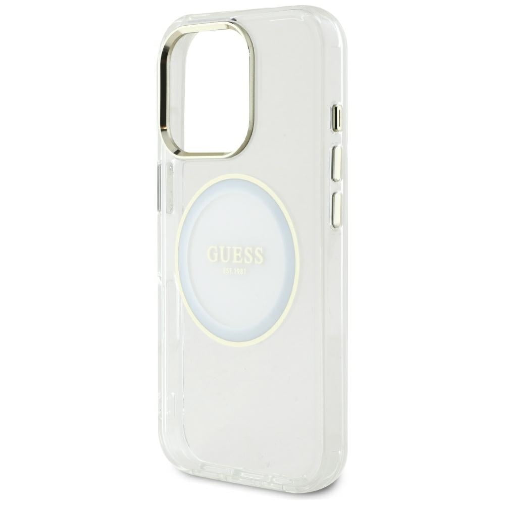 Husa MagSafe za Apple iPhone 16 Pro Max, Guess, IML Metal Colored Circle, Bela
