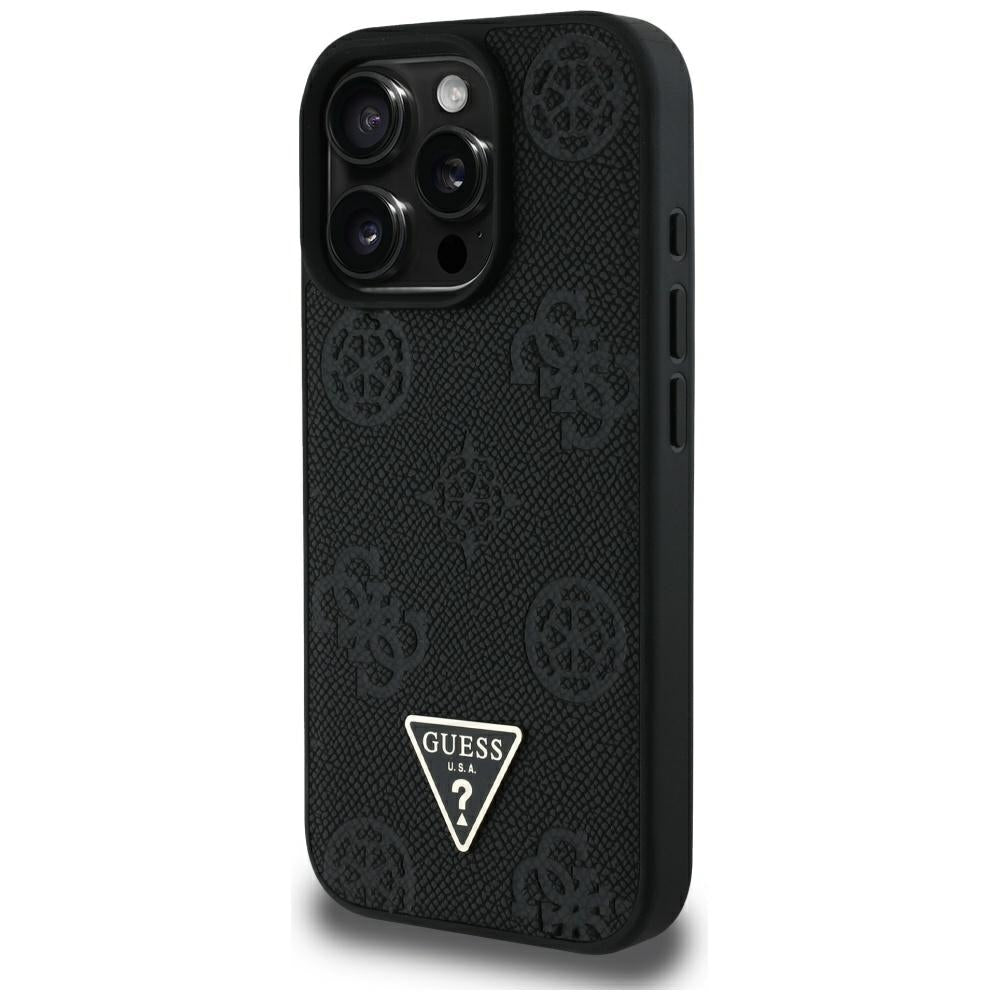 Futrola MagSafe za Apple iPhone 16 Pro Max, Guess, Peony Grained Hot Stamp Triangle, Crna