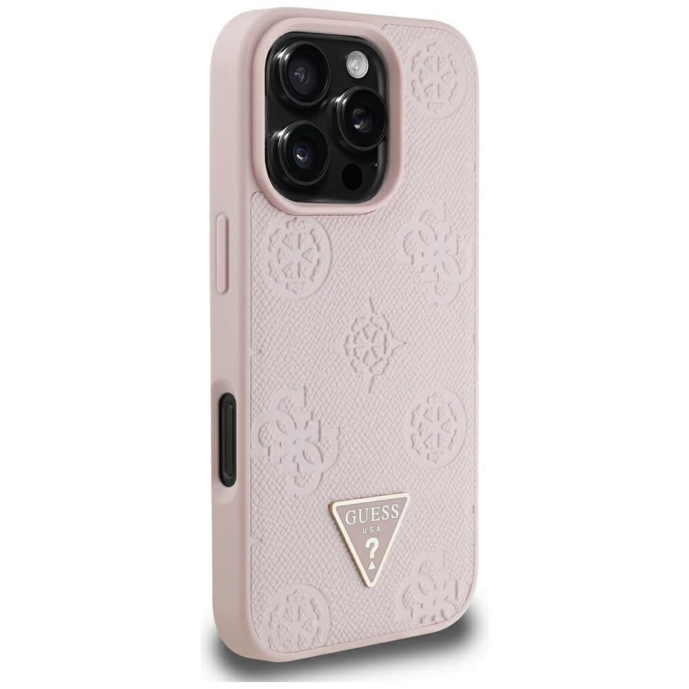Futrola MagSafe za Apple iPhone 16 Pro Max, Guess, Peony Grained Hot Stamp Triangle, Roze