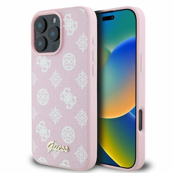 Husa MagSafe za Apple iPhone 16 Pro Max, Guess, Peony Script, Roze
