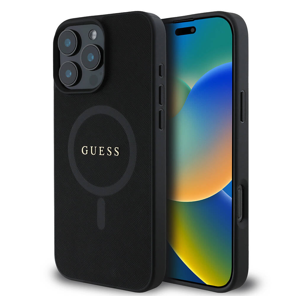 Futrola MagSafe za Apple iPhone 16 Pro Max, Guess, Saffiano Classic Logo, Crna
