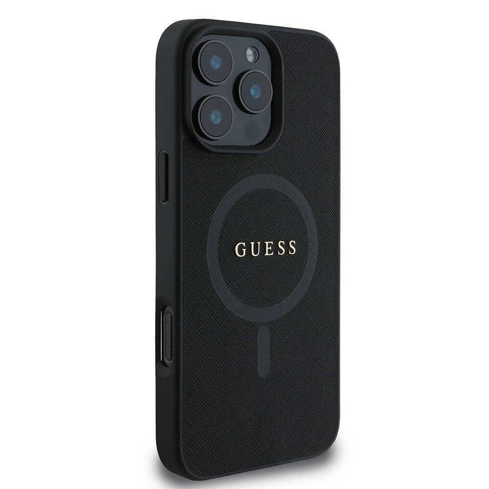 Futrola MagSafe za Apple iPhone 16 Pro Max, Guess, Saffiano Classic Logo, Crna
