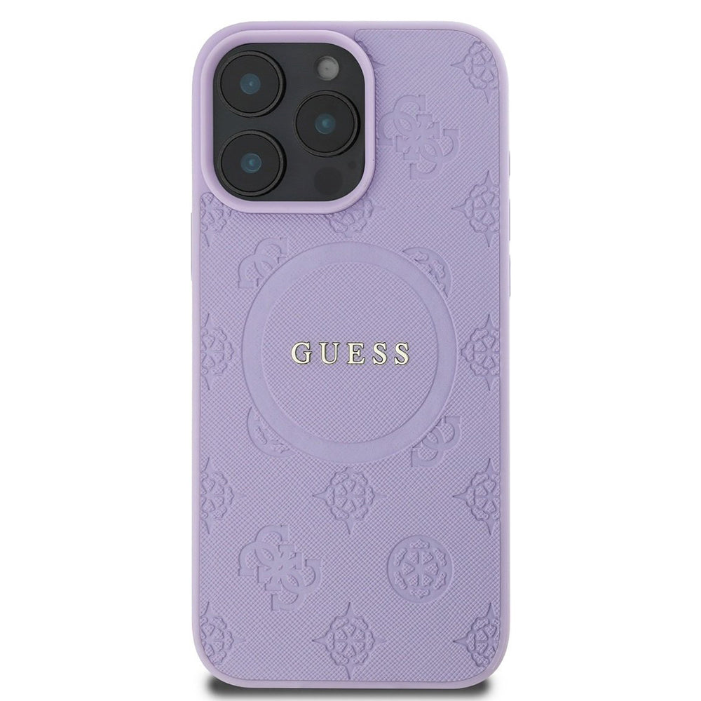 Futrola MagSafe za Apple iPhone 16 Pro Max, Guess, Saffiano Peony Classic Logo, Ljubičasta