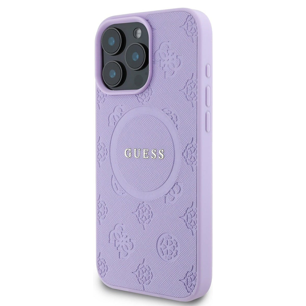 Futrola MagSafe za Apple iPhone 16 Pro Max, Guess, Saffiano Peony Classic Logo, Ljubičasta