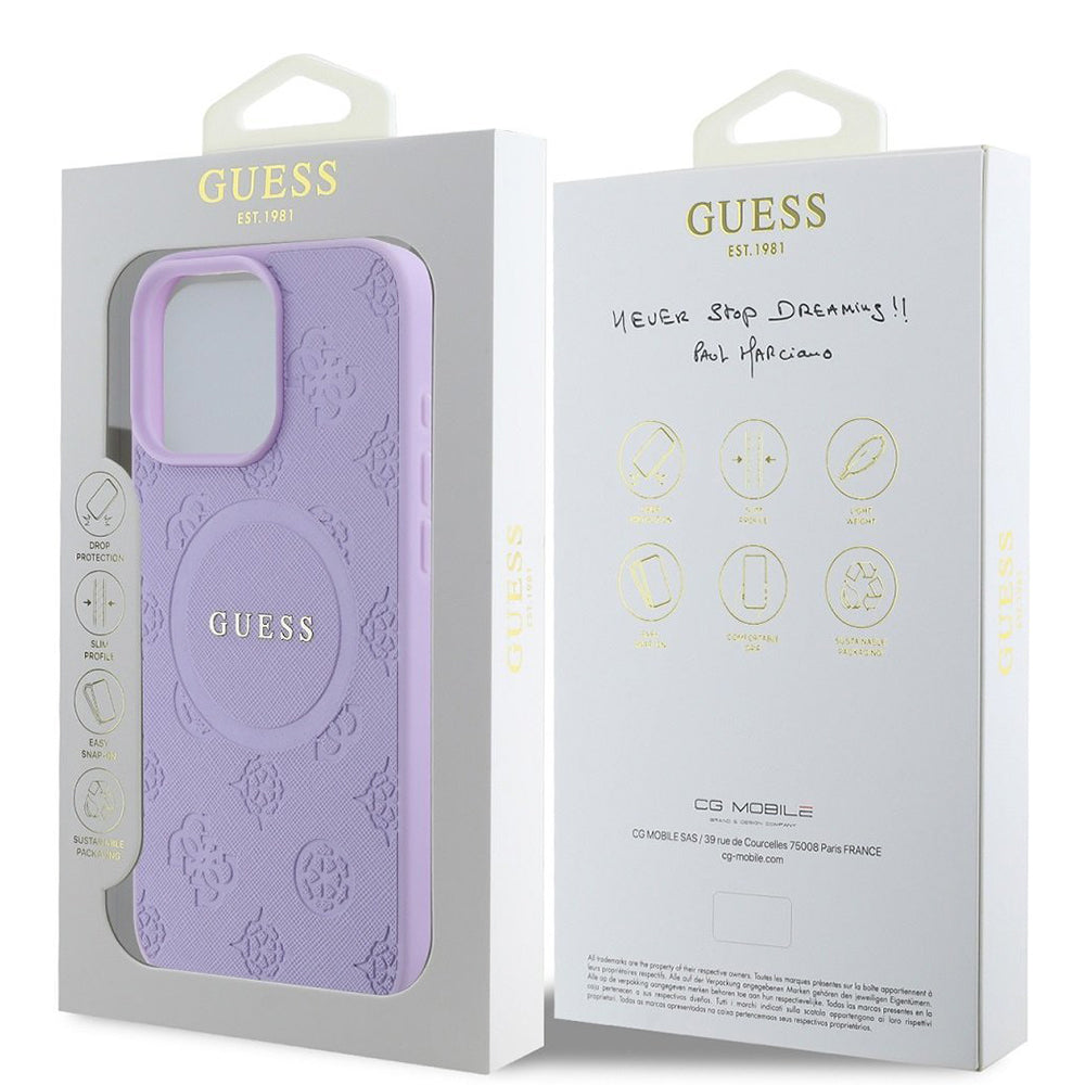 Futrola MagSafe za Apple iPhone 16 Pro Max, Guess, Saffiano Peony Classic Logo, Ljubičasta