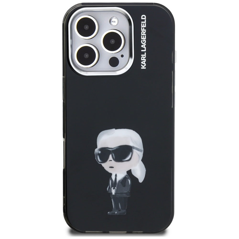 Husa MagSafe za Apple iPhone 16 Pro Max, Karl Lagerfeld, IML Aquarelle Logo Karl, Crna