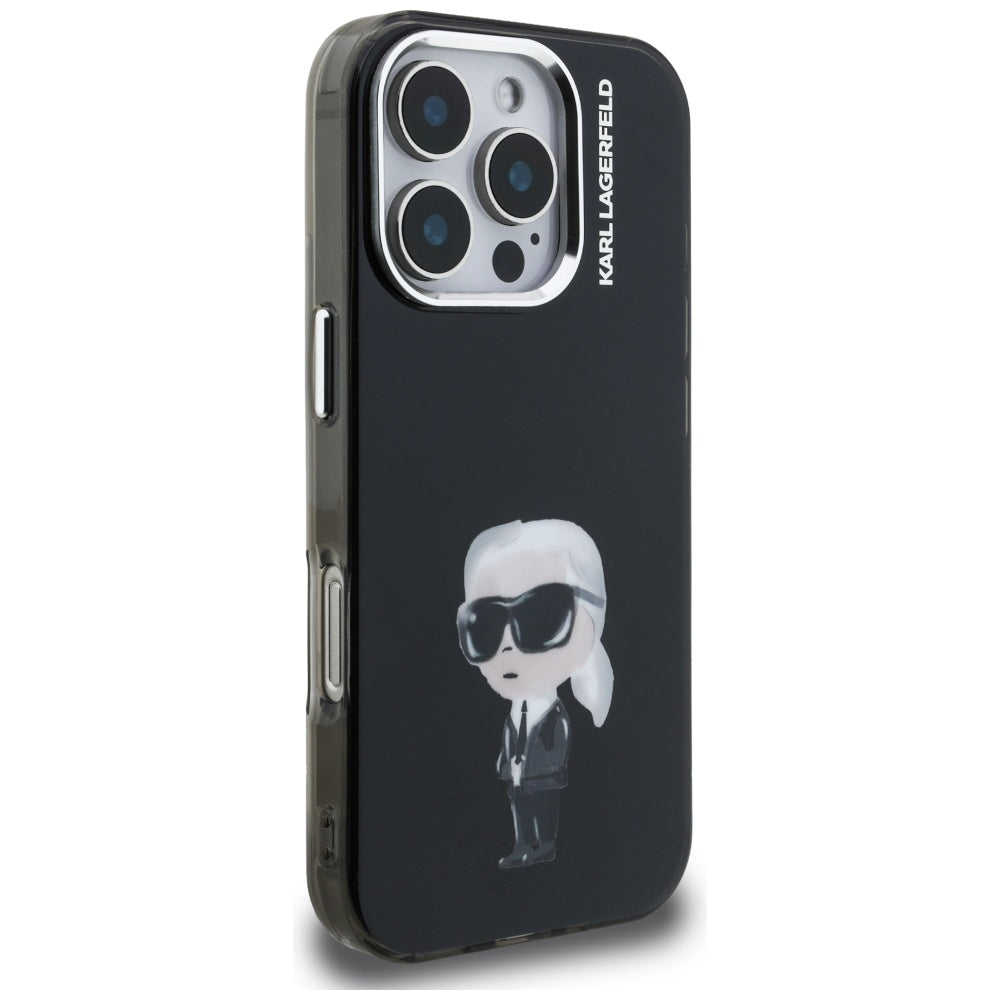 Husa MagSafe za Apple iPhone 16 Pro Max, Karl Lagerfeld, IML Aquarelle Logo Karl, Crna
