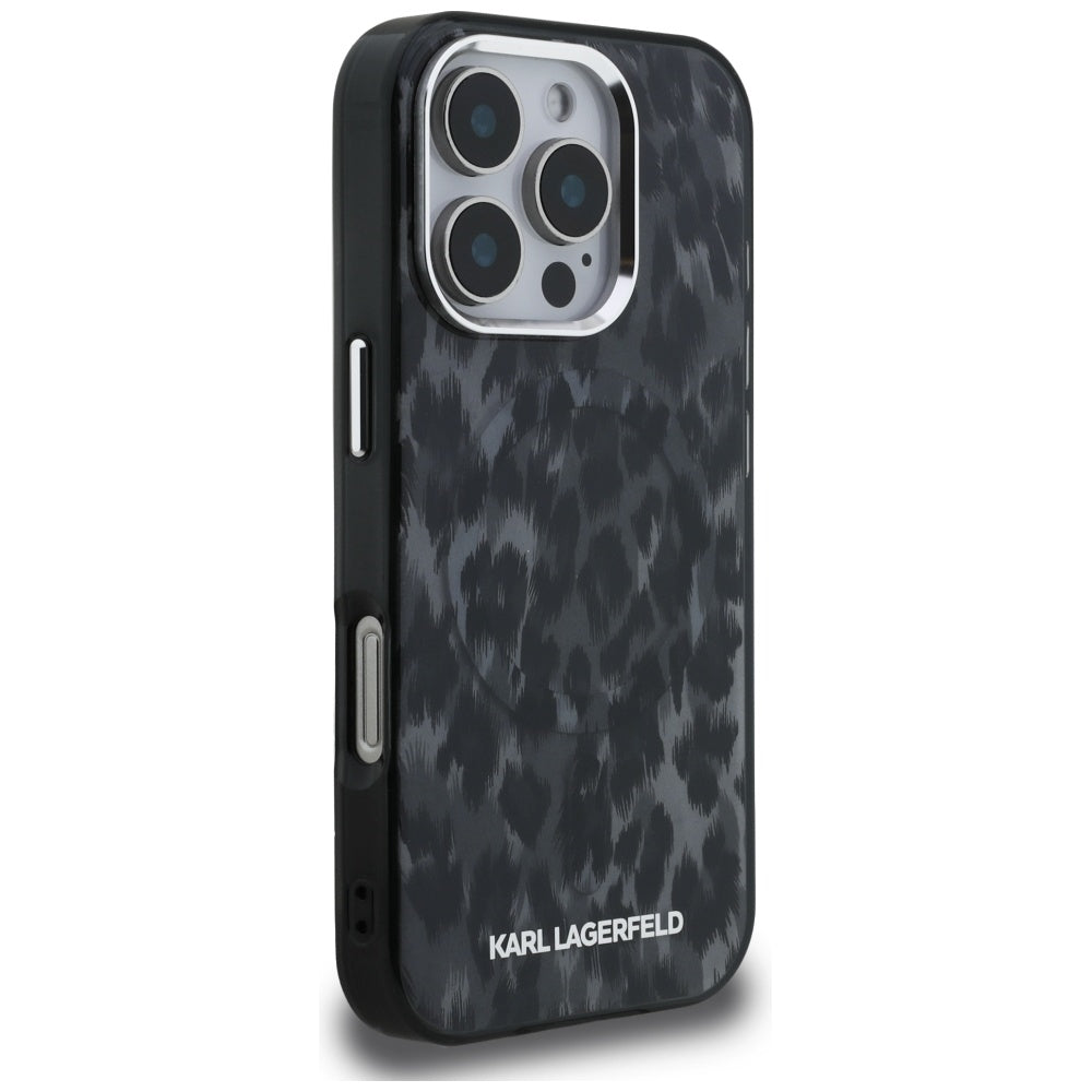 Futrola MagSafe za Apple iPhone 16 Pro Max, Karl Lagerfeld, IML Leopard Pattern, Crna