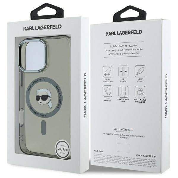 Futrola MagSafe za Apple iPhone 16 Pro Max, Karl Lagerfeld, IML Metal Karl's Head, Crna