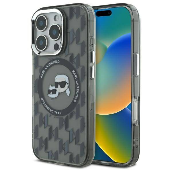 Futrola MagSafe za Apple iPhone 16 Pro Max, Karl Lagerfeld, IML Monogram Karl & Choupette's Heads, Crna
