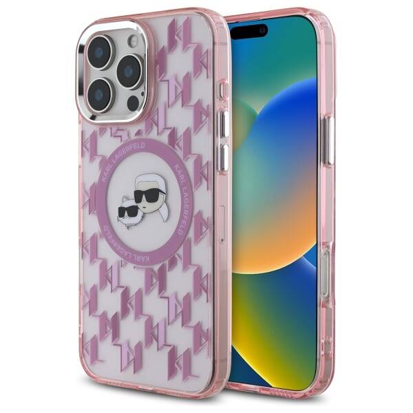 Futrola MagSafe za Apple iPhone 16 Pro Max, Karl Lagerfeld, IML Monogram Karl & Choupette's Heads, Roze