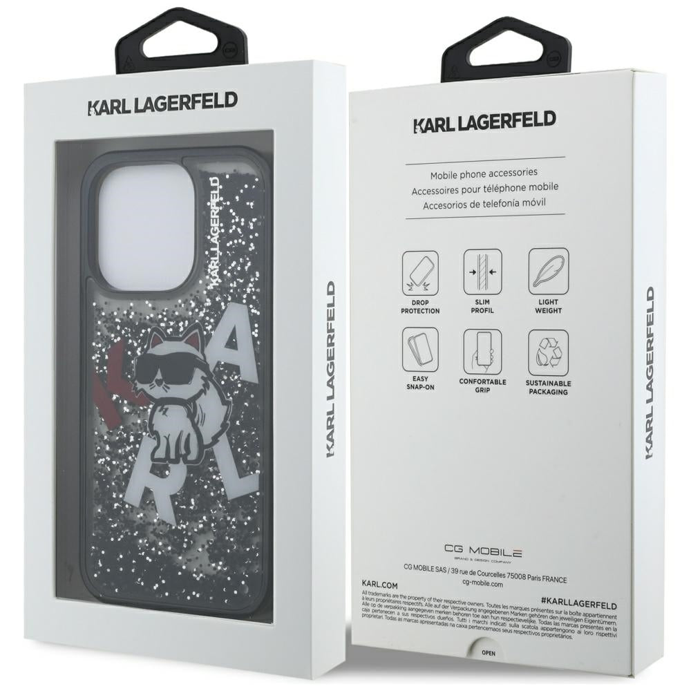 Futrola MagSafe za Apple iPhone 16 Pro Max, Karl Lagerfeld, Liquid Glitter Choupette Logo, Crna