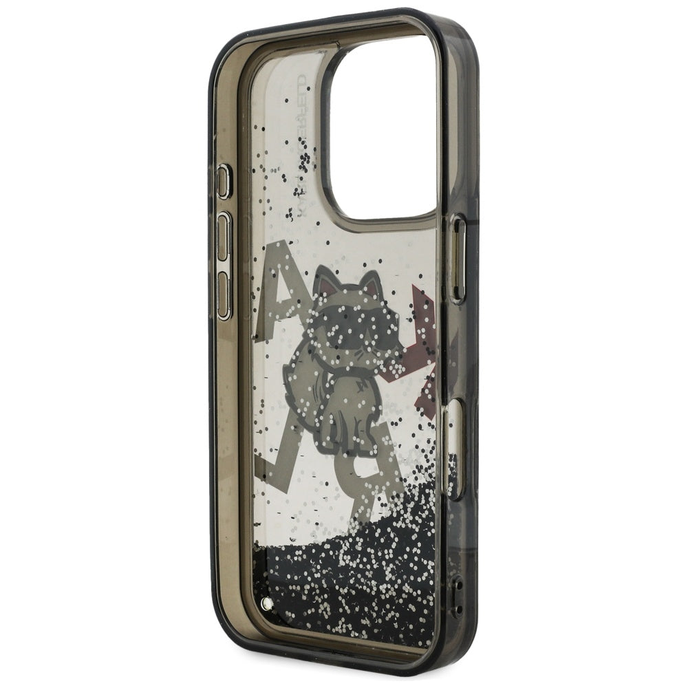 Futrola MagSafe za Apple iPhone 16 Pro Max, Karl Lagerfeld, Liquid Glitter Choupette Logo, Crna