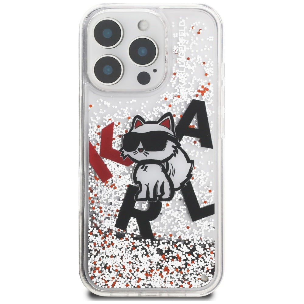 Husa MagSafe za Apple iPhone 16 Pro Max, Karl Lagerfeld, Liquid Glitter Choupette Logo, Transparentna