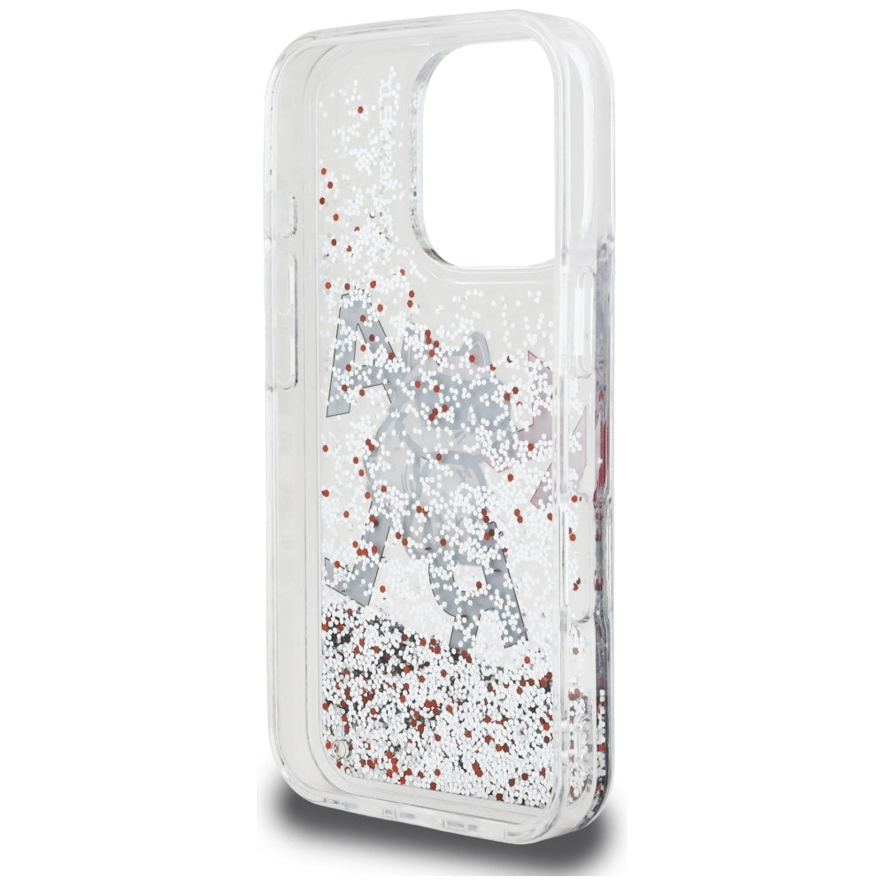 Husa MagSafe za Apple iPhone 16 Pro Max, Karl Lagerfeld, Liquid Glitter Choupette Logo, Transparentna