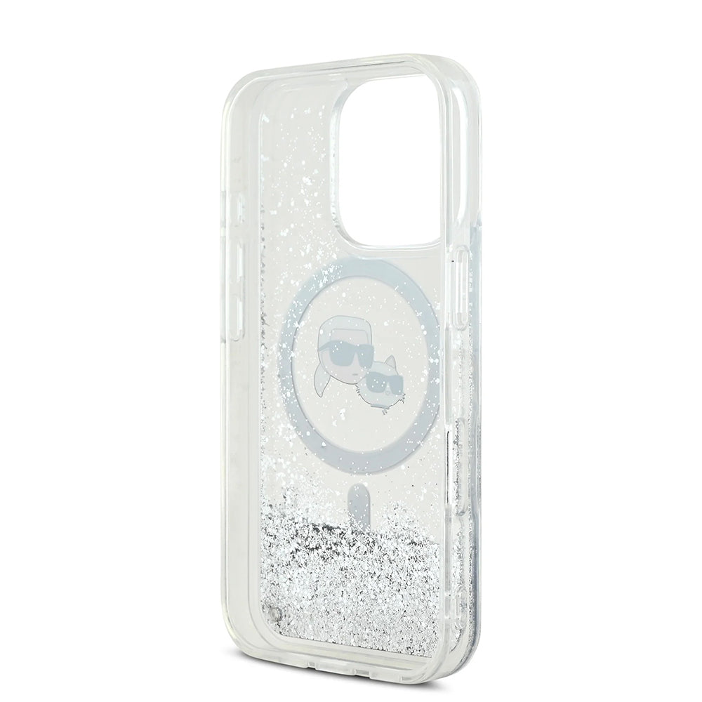 Futrola MagSafe za Apple iPhone 16 Pro Max, Karl Lagerfeld, Liquid Glitter Karl & Choupette's Heads, Transparentna