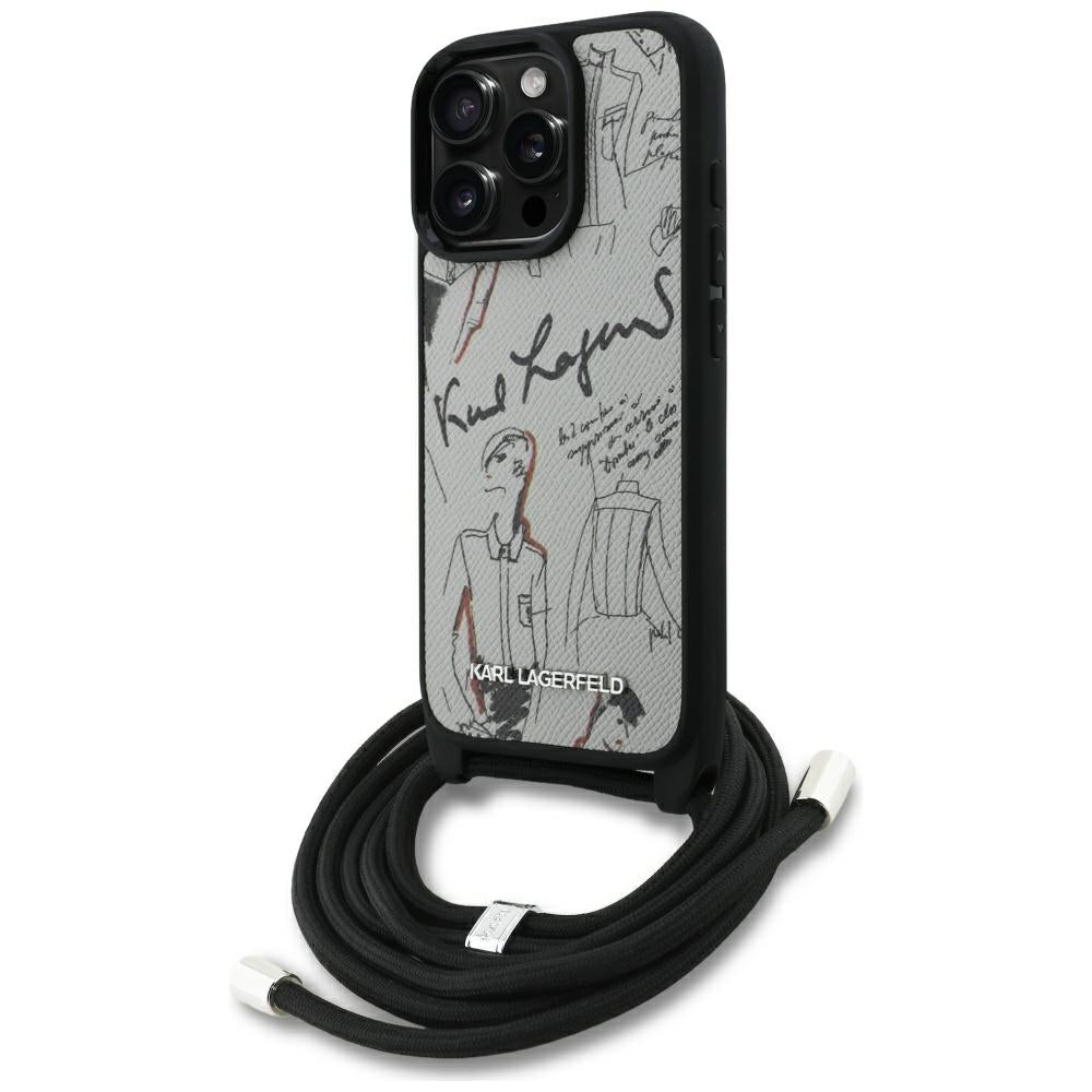 Futrola MagSafe za Apple iPhone 16 Pro Max, Karl Lagerfeld, Saffiano Crossbody, Siva