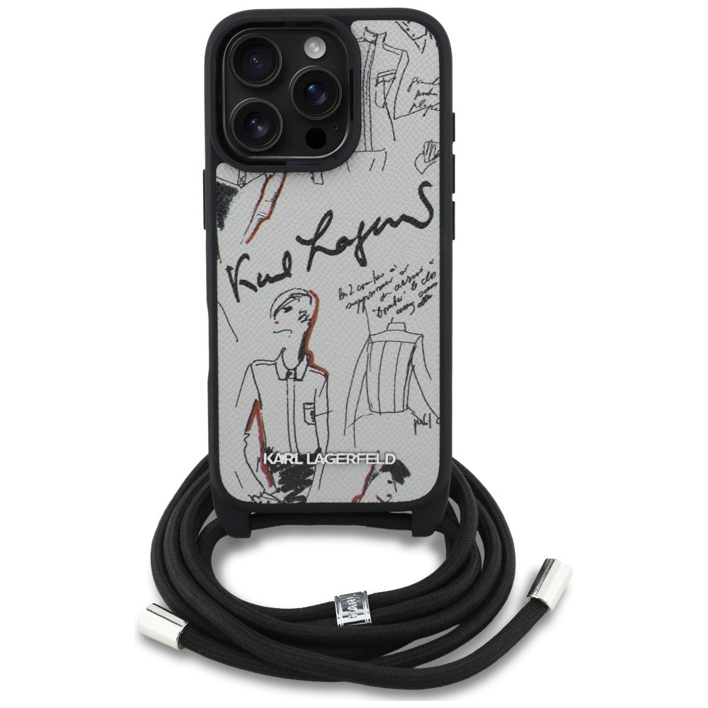 Futrola MagSafe za Apple iPhone 16 Pro Max, Karl Lagerfeld, Saffiano Crossbody, Siva