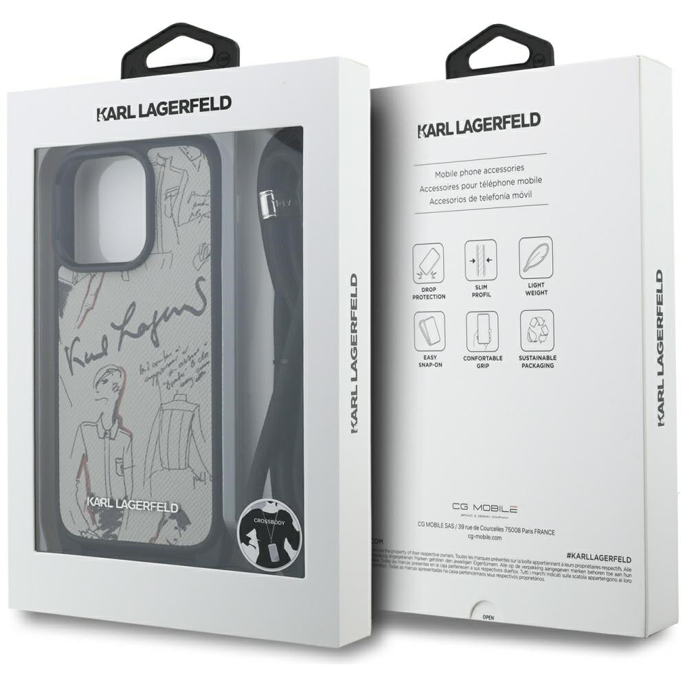 Futrola MagSafe za Apple iPhone 16 Pro Max, Karl Lagerfeld, Saffiano Crossbody, Siva