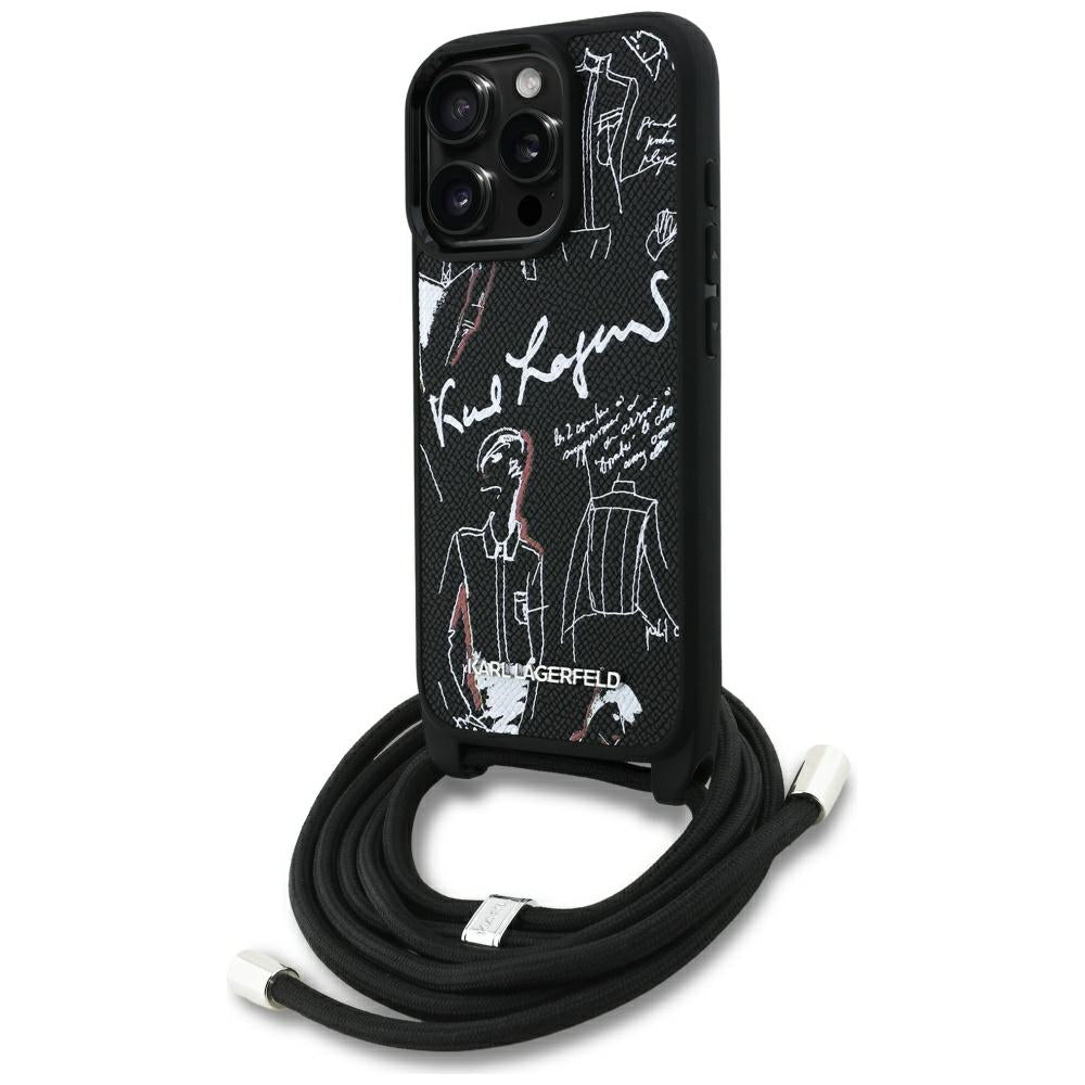 Futrola MagSafe za Apple iPhone 16 Pro Max, Karl Lagerfeld, Saffiano Crossbody, Crna