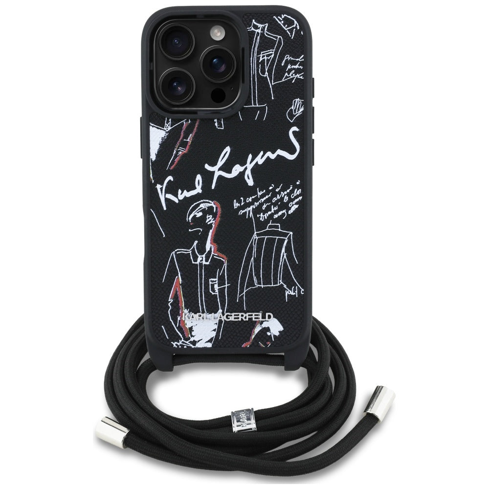 Futrola MagSafe za Apple iPhone 16 Pro Max, Karl Lagerfeld, Saffiano Crossbody, Crna