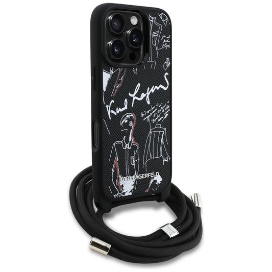 Futrola MagSafe za Apple iPhone 16 Pro Max, Karl Lagerfeld, Saffiano Crossbody, Crna
