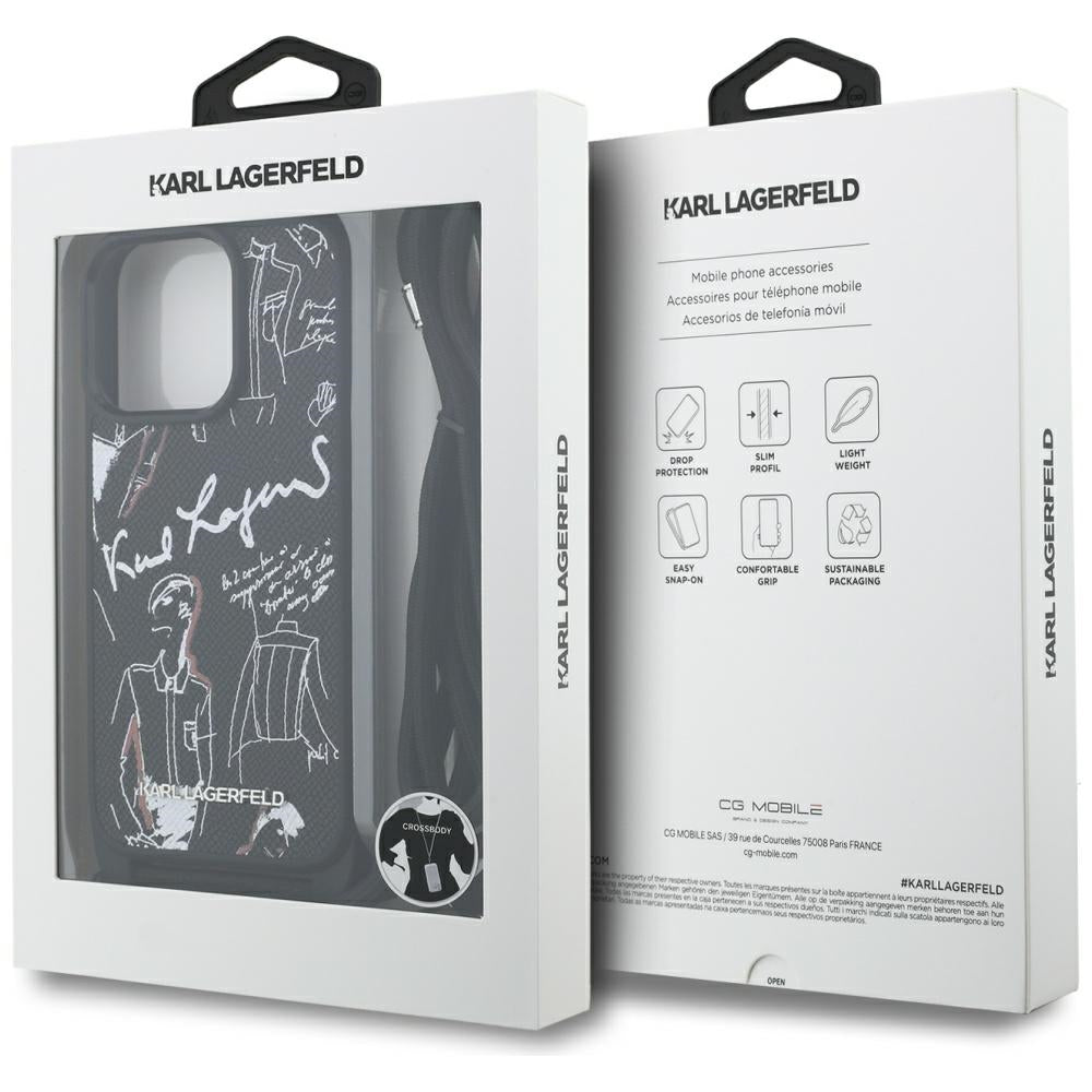 Futrola MagSafe za Apple iPhone 16 Pro Max, Karl Lagerfeld, Saffiano Crossbody, Crna