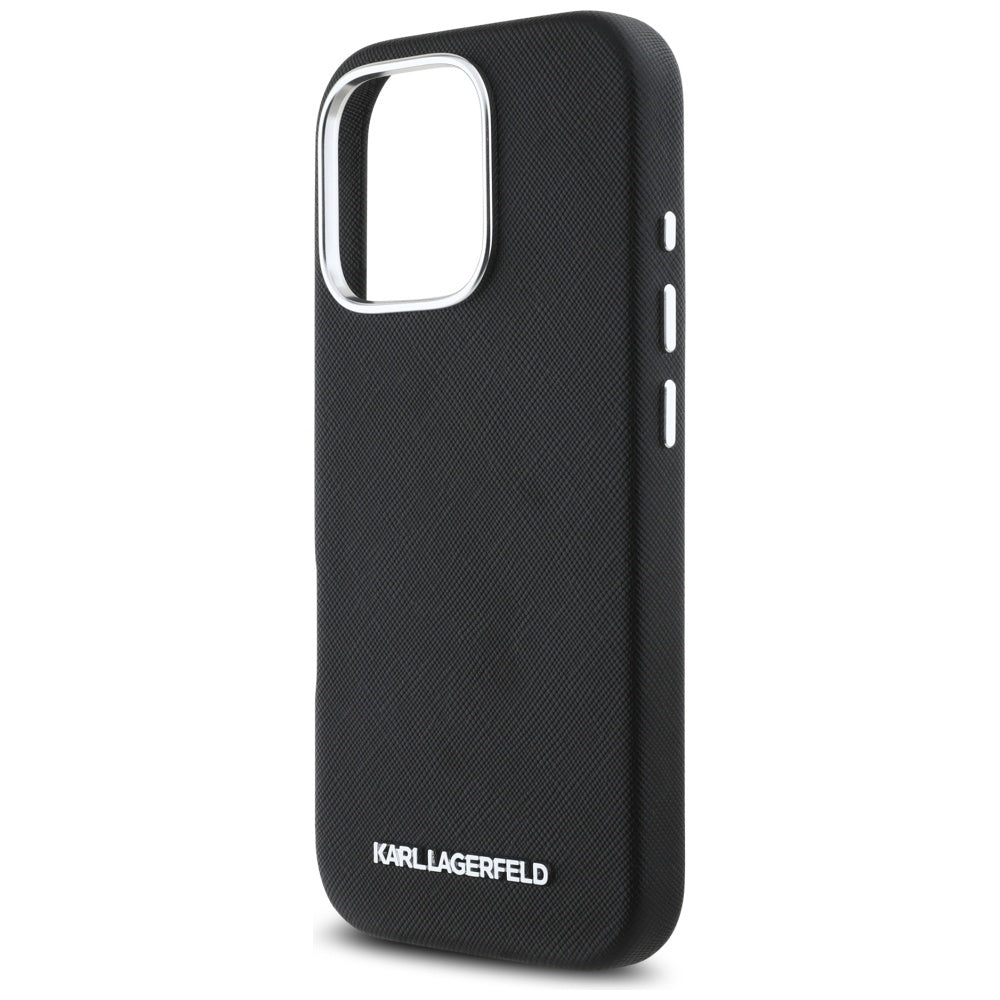 Futrola MagSafe za Apple iPhone 16 Pro Max, Karl Lagerfeld, Saffiano Full Wrapped Elongated Metal Logo, Crna