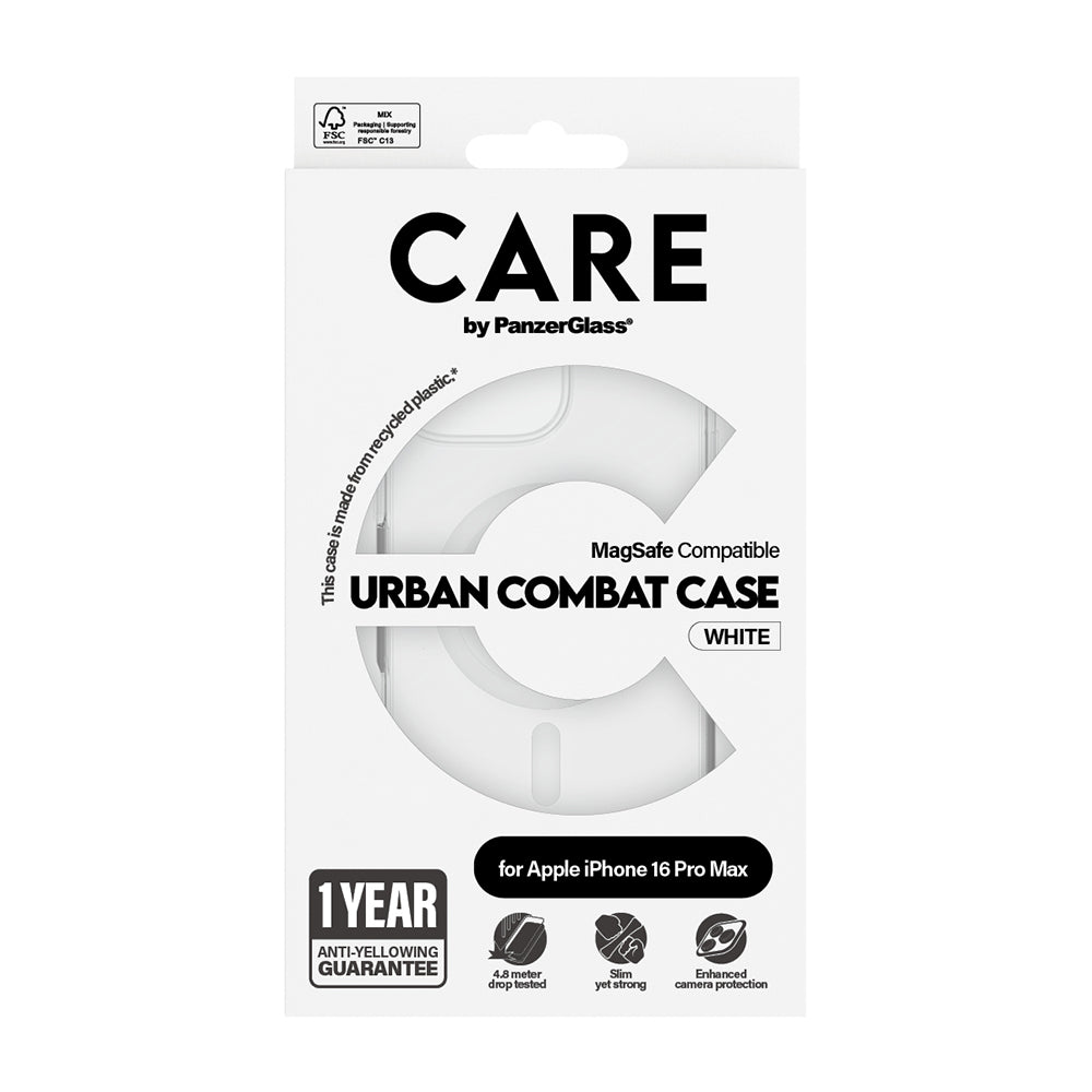 Futrola MagSafe za Apple iPhone 16 Pro Max, PanzerGlass, Care Urban Combat, Bela Transparentna