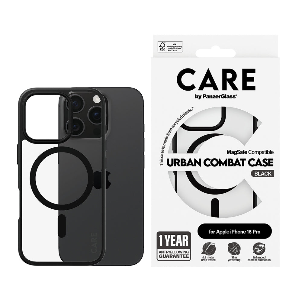 Futrola MagSafe za Apple iPhone 16 Pro, PanzerGlass, Care Urban Combat, Crna Transparentna