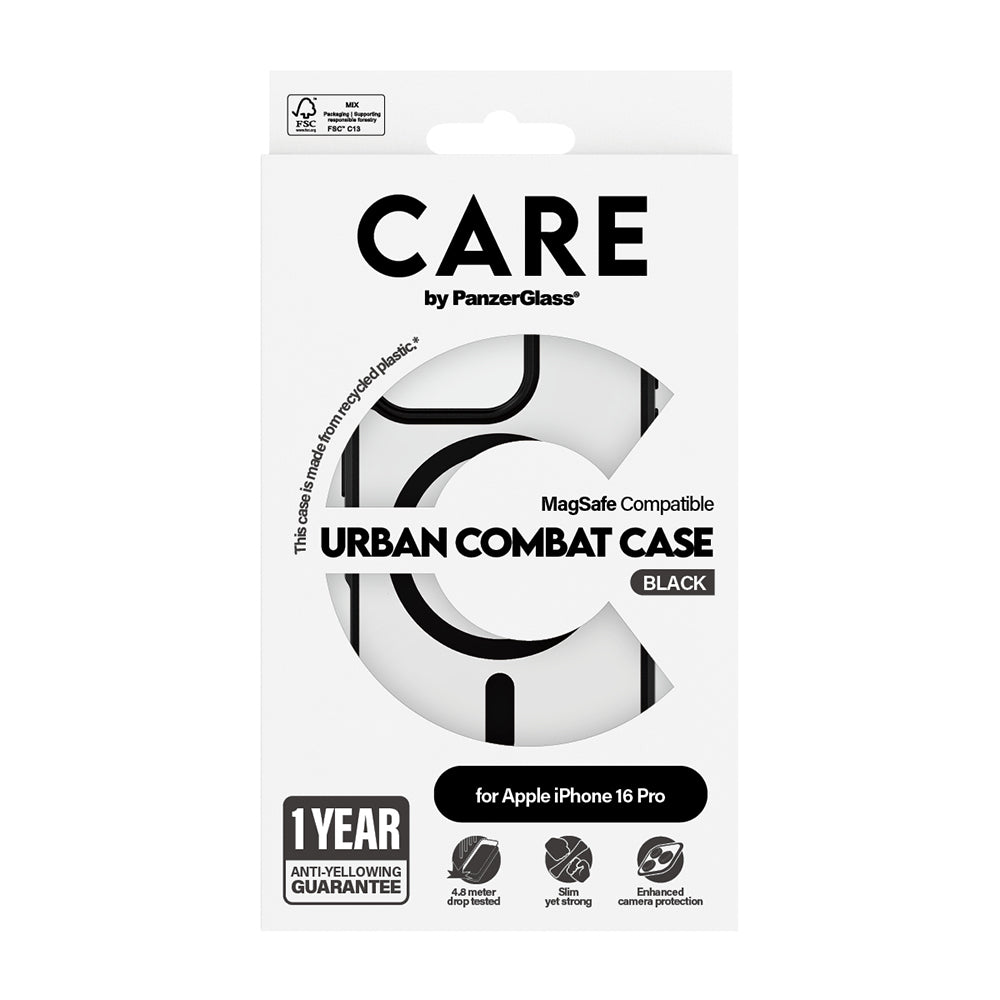 Futrola MagSafe za Apple iPhone 16 Pro, PanzerGlass, Care Urban Combat, Crna Transparentna