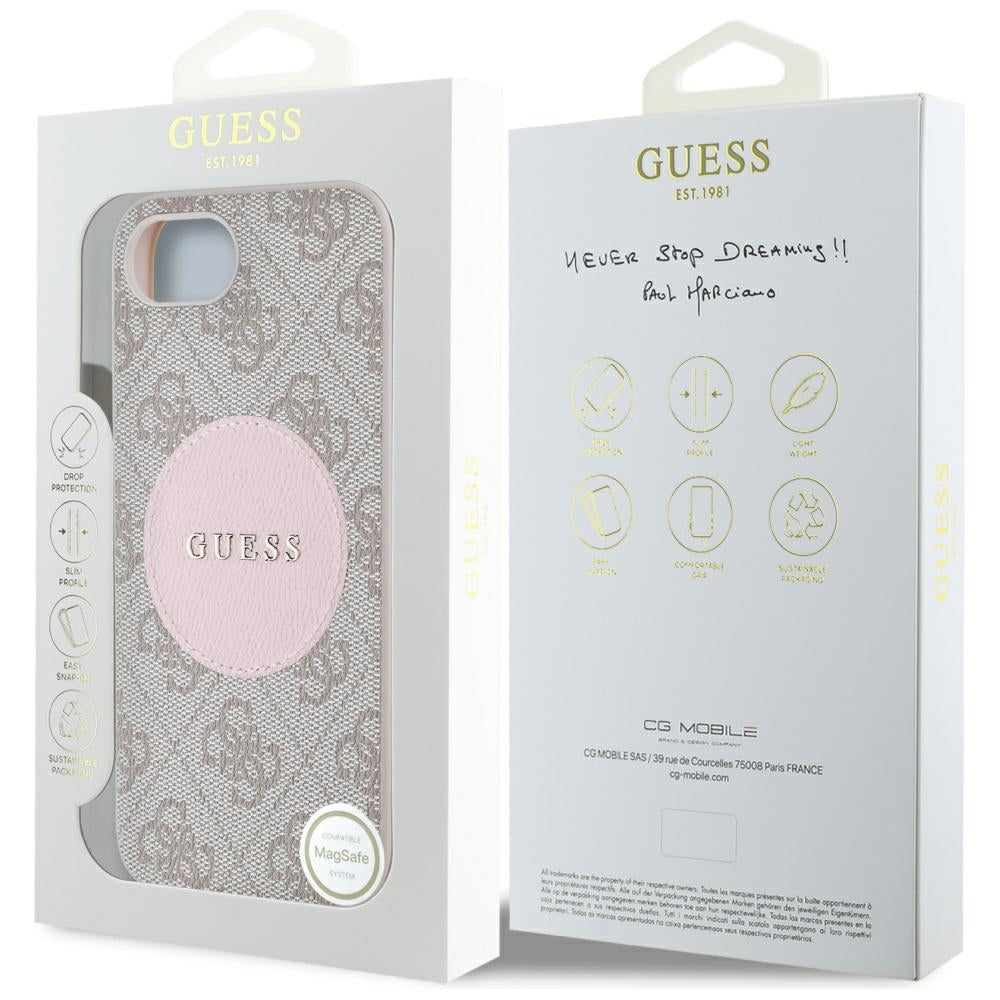 Futrola MagSafe za Apple iPhone 17e / 16e, Guess, 4G Circle Classic Logo, Roze