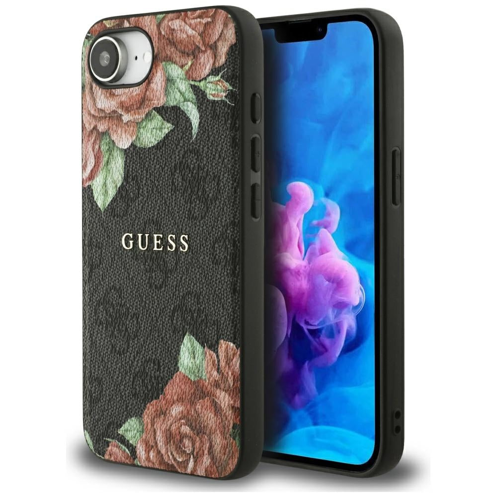 Husa MagSafe za Apple iPhone 17e / 16e, Guess, 4G Flowers Print, Crna
