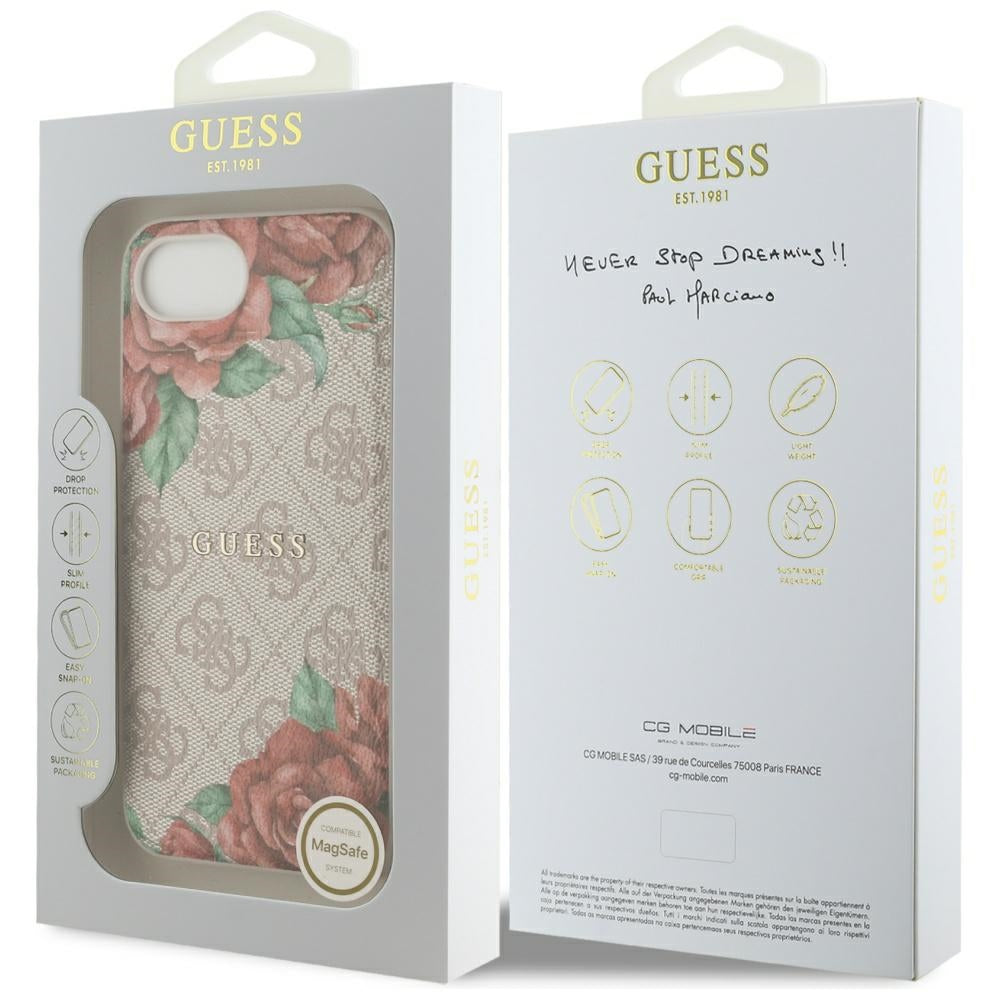 Futrola MagSafe za Apple iPhone 17e / 16e, Guess, 4G Flowers Print, Roze