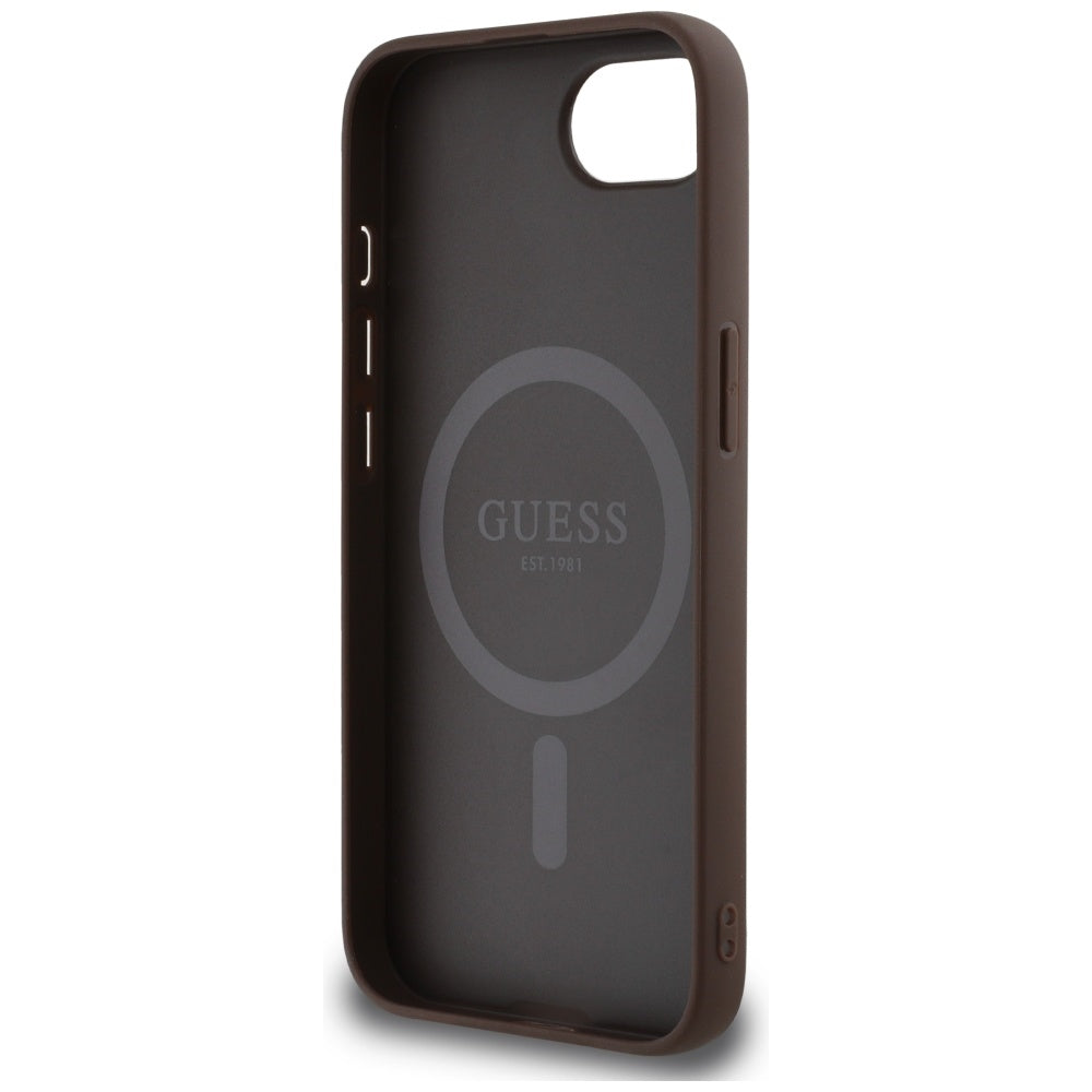Futrola MagSafe za Apple iPhone 17e / 16e, Guess, 4G Ring Classic Logo, Braon