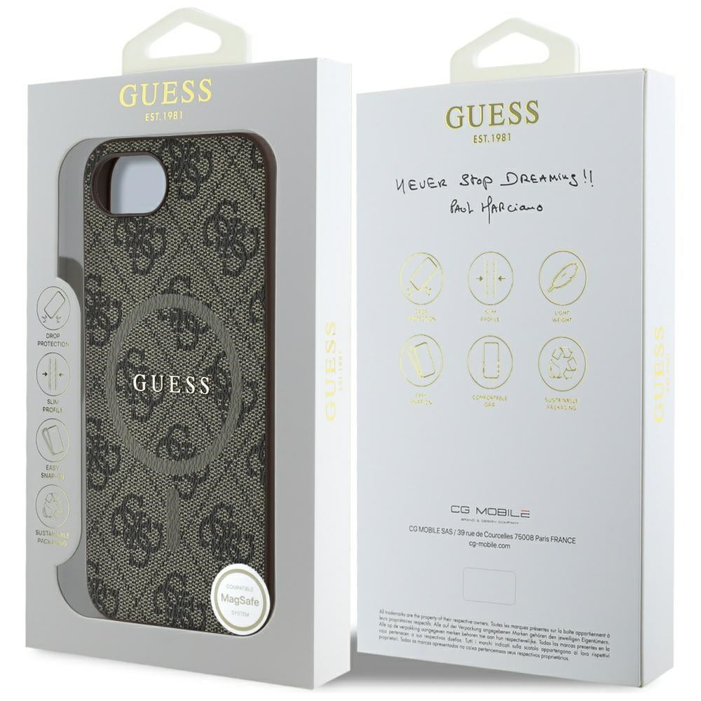 Futrola MagSafe za Apple iPhone 17e / 16e, Guess, 4G Ring Classic Logo, Braon