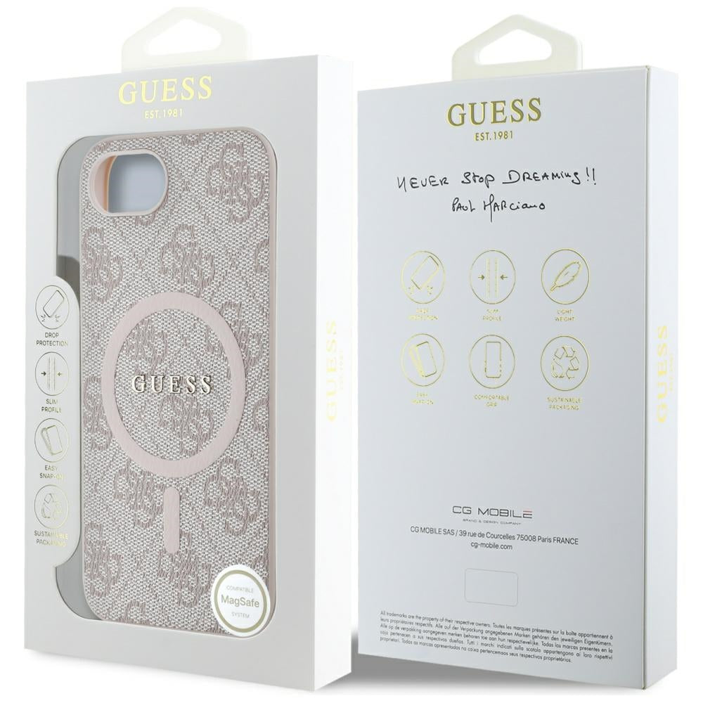 Futrola MagSafe za Apple iPhone 17e / 16e, Guess, 4G Ring Classic Logo, Roze