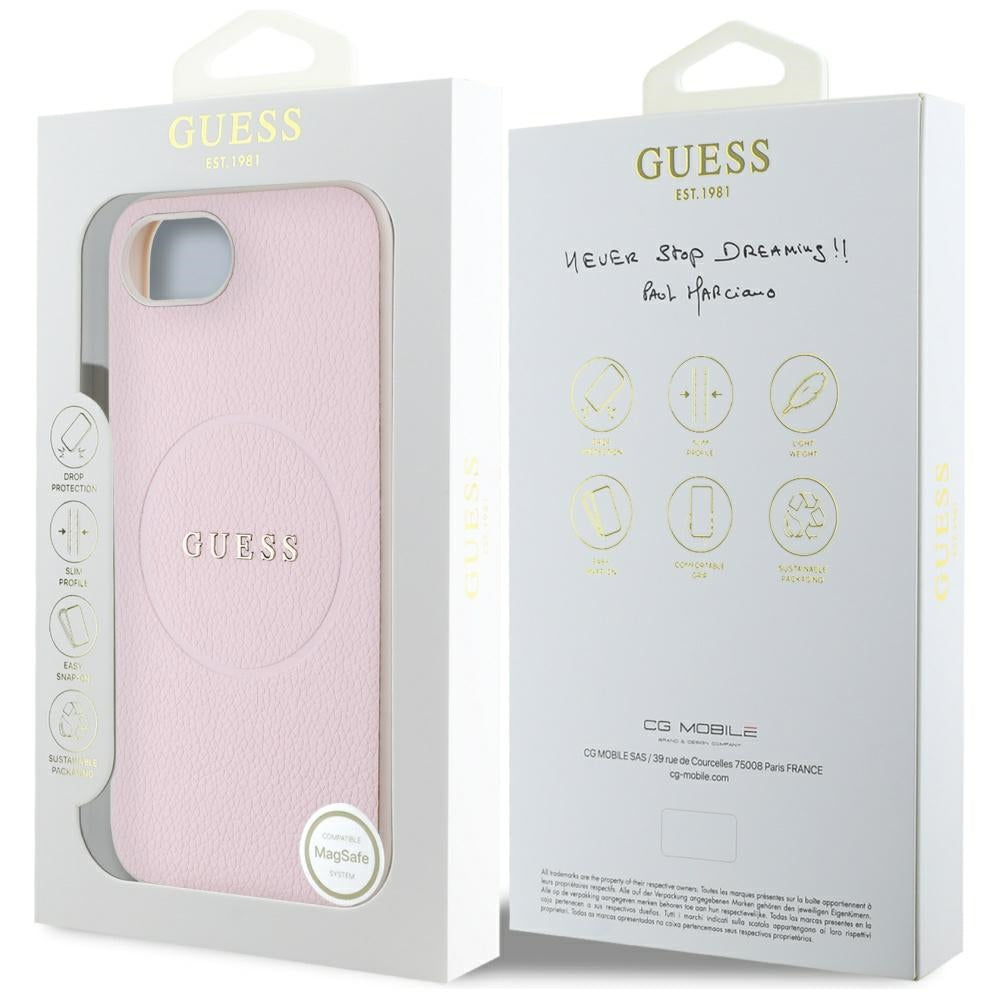 Futrola MagSafe za Apple iPhone 17e / 16e, Guess, Grained Gold Ring, Roze