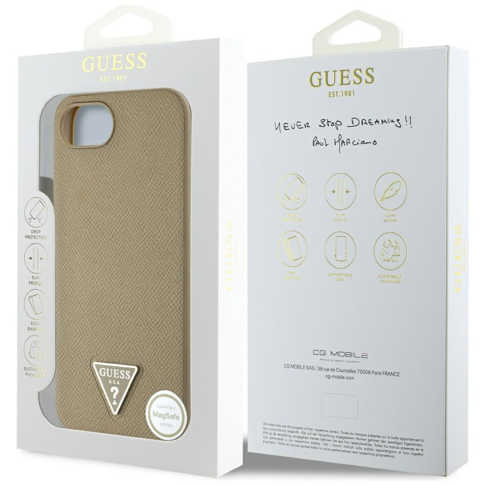 Husa MagSafe za Apple iPhone 17e / 16e, Guess, Grained Triangle Logo, Braon